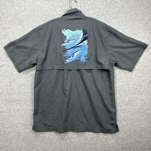 Guy Harvey AFTCO Shirt Men XL Gray Short Sleeve Fishing Vented Wahoo Marlin